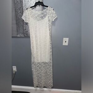Short Sleeve Maxi Dress White Lace